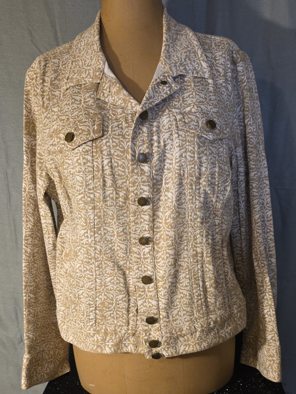 Coldwater Creek Beige Printed Button-Front Jean Jacket